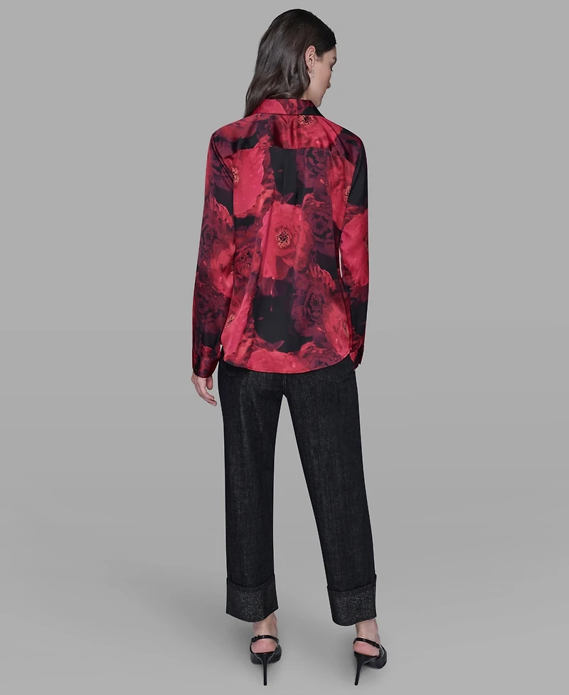 Karl Lagerfeld Paris Women's Floral Print Long Sleeve Top