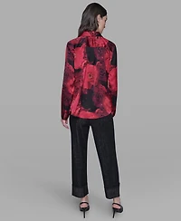 Karl Lagerfeld Paris Women's Floral Print Long Sleeve Top