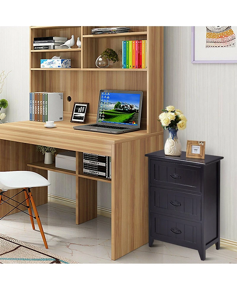 Gymax 3 Drawers Nightstand End Table Storage Wood Side Bedside