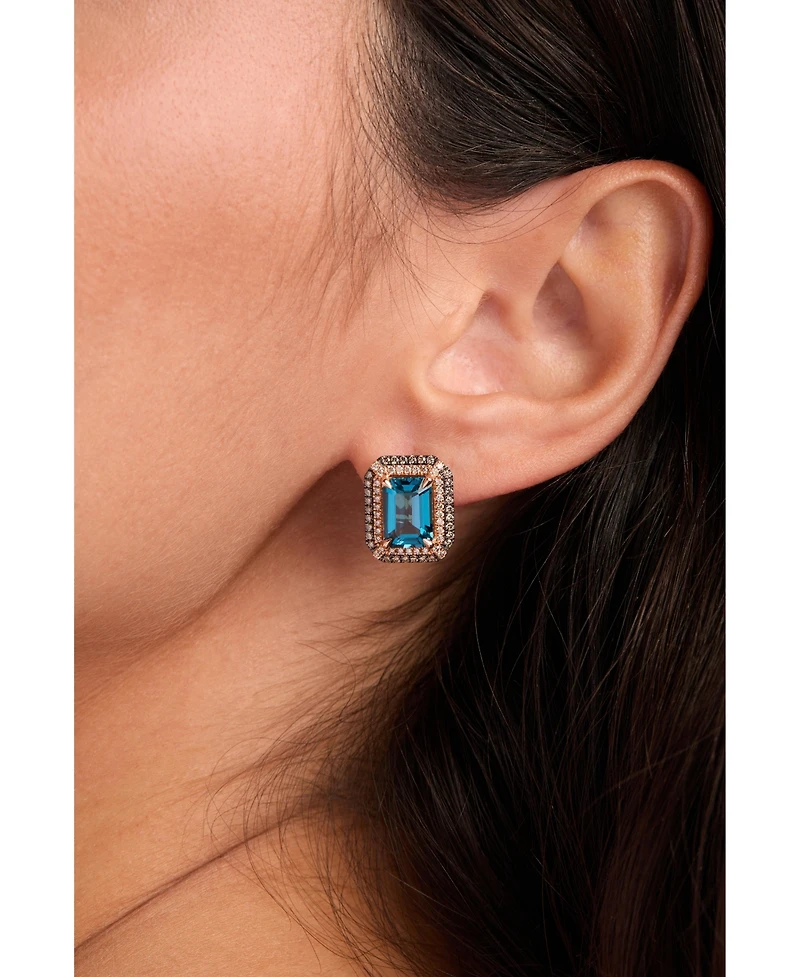 Le Vian Deep Sea Blue Topaz (5 ct. t.w.) & Diamond (5/8 ct. t.w.) Post/Clip-On Convertible Button Earrings in 14k Rose Gold