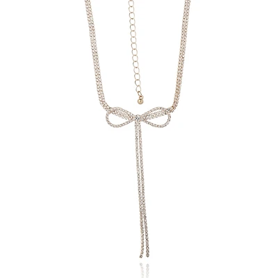BCBGeneration Crystal Double Strand Bow Lariat Necklace