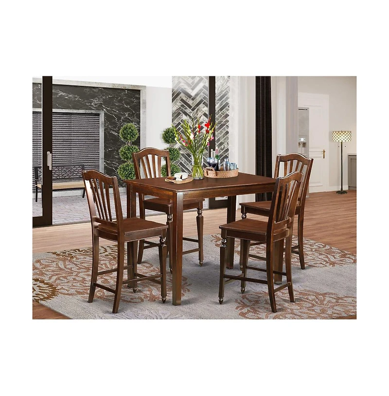 East West Furniture 5 Pc counter height Table and chair set-pub Table and 4 Dining Chairs.