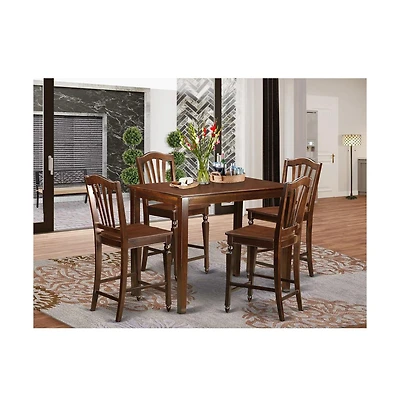 East West Furniture 5 Pc counter height Table and chair set-pub Table and 4 Dining Chairs.