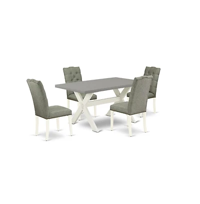 East West Furniture 5-Pc Modern Dining Table Set- 4 Parson Dining Chairs with Smoke Linen Fabric Seat and Button Tufted Chair Back