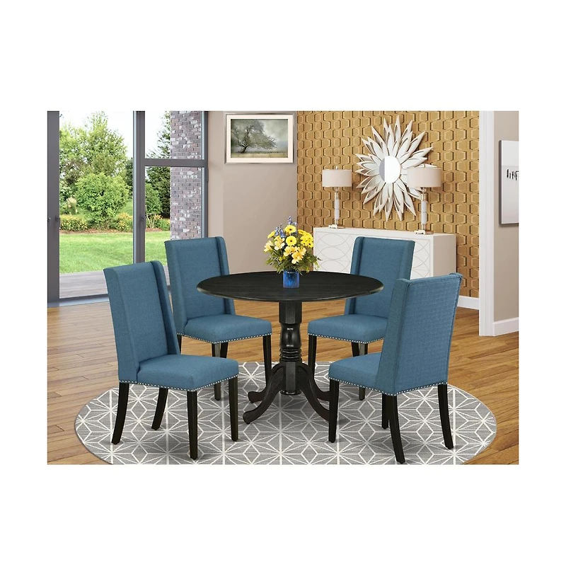 East West Furniture Dining Room Set Wirebrushed Black
