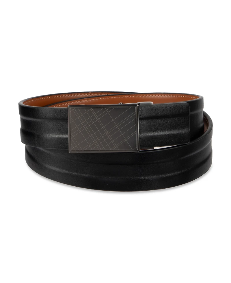 Kenneth Cole Reaction Men's Reversible Plaid Plaque Compression Locking Buckle Belt