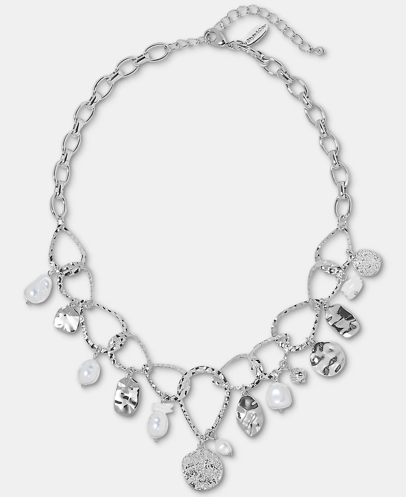 Style & Co Sculptural Disc & Imitation Pearl Statement Necklace, 18" + 3" extender, Macy's Exclusive