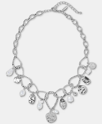 Style & Co Sculptural Disc & Imitation Pearl Statement Necklace, 18" + 3" extender, Macy's Exclusive