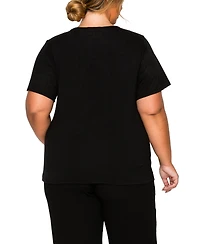 Coin 1804 Plus Pebble Mesh Inset Short Sleeve Top