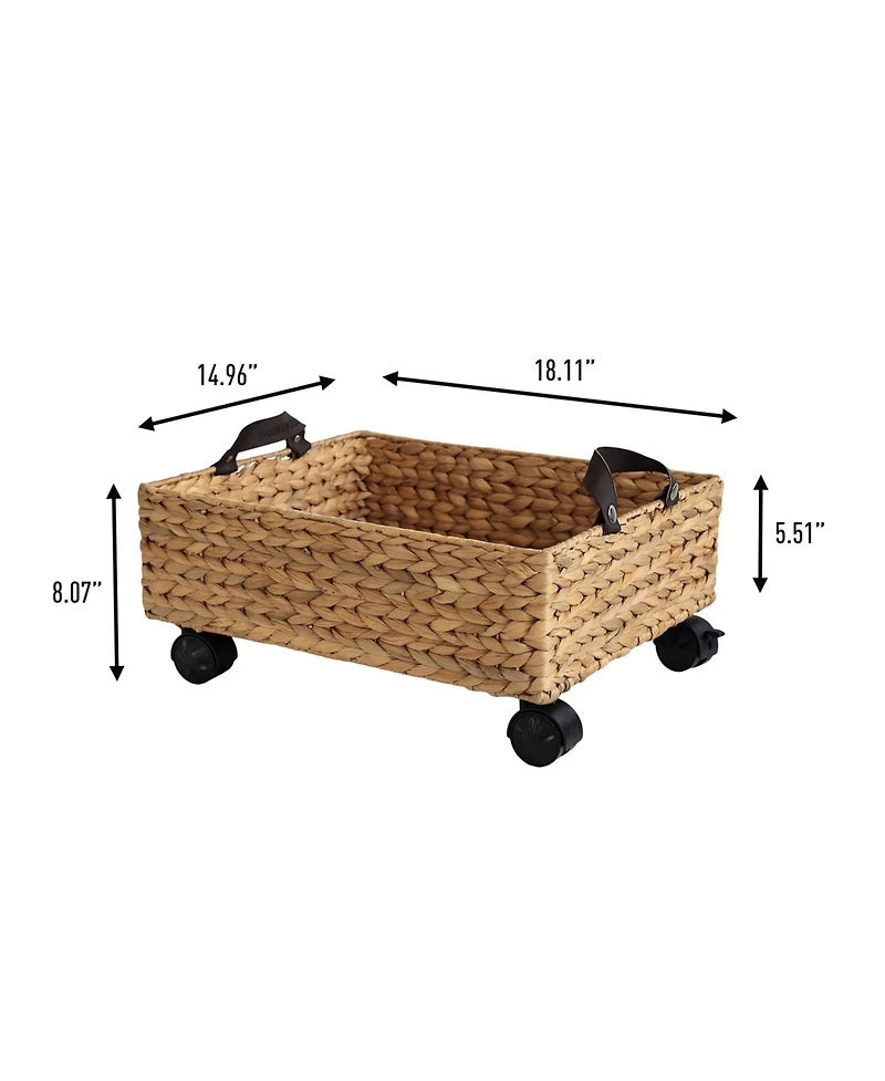 18.11" Hand-Woven Hyacinth Rectangular Underbed Storage Bin with Wheels and Handles