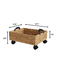 18.11" Hand-Woven Hyacinth Rectangular Underbed Storage Bin with Wheels and Handles
