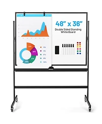 48"x36" Mobile Magnetic Double-Sided Reversible Whiteboard Height Adjust