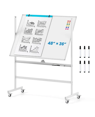 48"x36" Mobile Magnetic Double-Sided Reversible Whiteboard Height Adjust