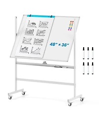 48"x36" Mobile Magnetic Double-Sided Reversible Whiteboard Height Adjust
