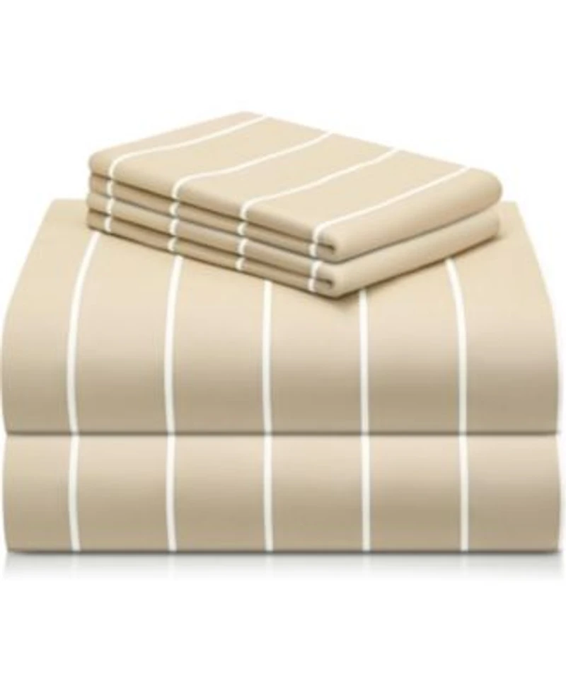 4pc Striped Silky Soft Cooling Deep Pocket Performance Sheet Set