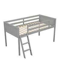Twin Wood Low Loft Bed with Ladder, ladder can be placed on the left or right