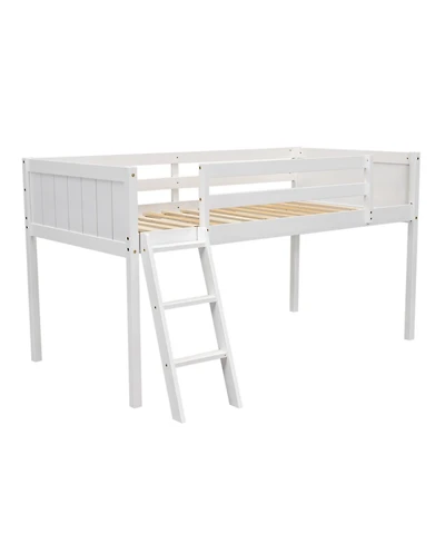 Twin Wood Low Loft Bed with Ladder, ladder can be placed on the left or right