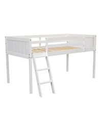 Twin Wood Low Loft Bed with Ladder, ladder can be placed on the left or right