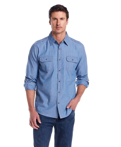 Weatherproof Vintage Men's Roll Up Sleeve Ripstop Denim Shirt