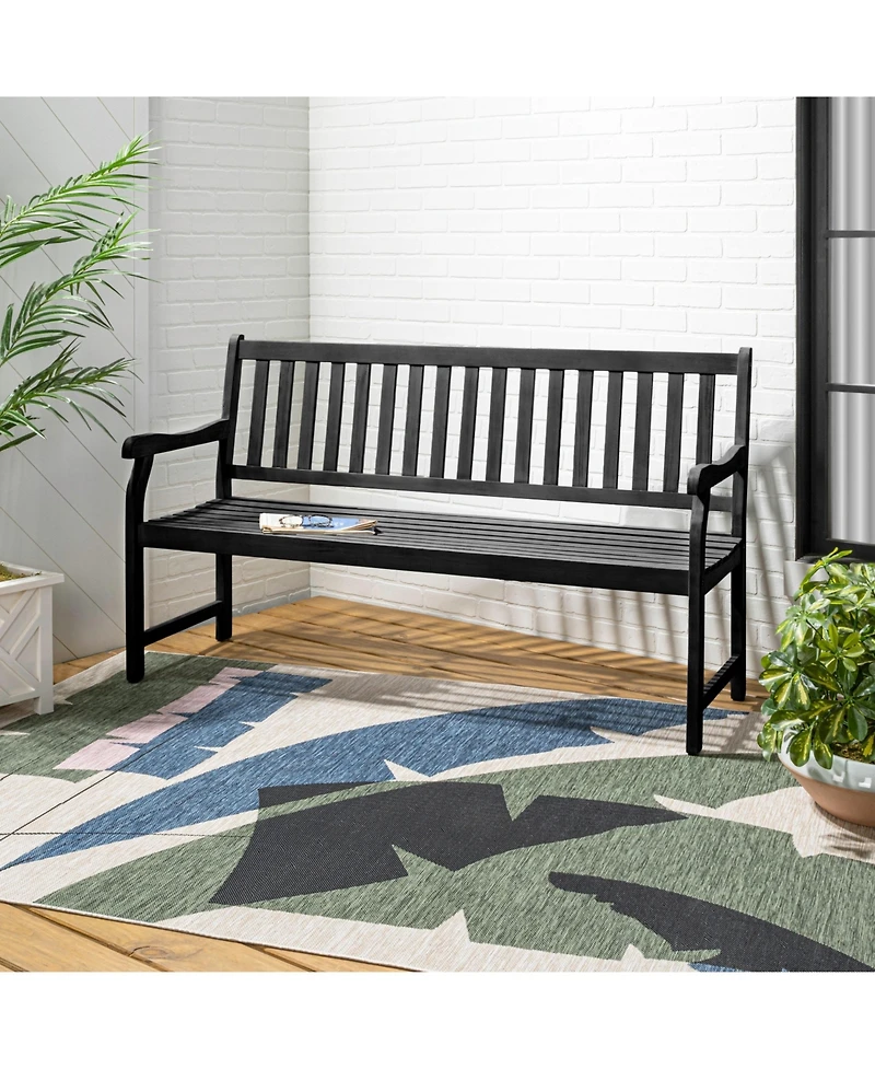 Jonathan Y Laurel 59.1" 3-Seat Slat-Back 600-Lbs Support Acacia Wood Outdoor Garden Patio Bench