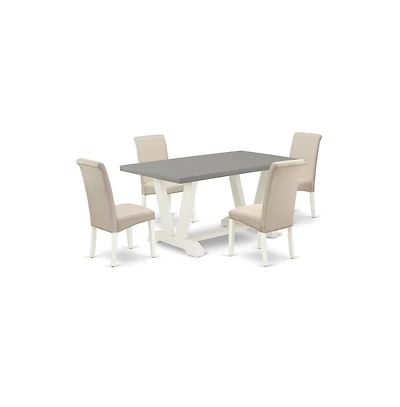 East West Furniture 5-Piece Gorgeous Dining Room Set an Outstanding Cement Color Kitchen Table Top and 4 Excellent Linen Fabric Dining Room Chairs wit