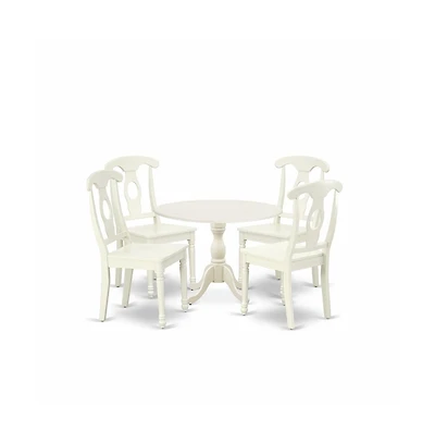 East West Furniture 5 Piece Dining Set Consists of 1 Drop Leaves Dining Room Table and 4 Linen White Dining Room Chairs with Napoleon Back