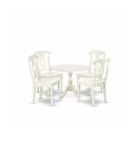 East West Furniture 5 Piece Dining Set Consists of 1 Drop Leaves Dining Room Table and 4 Linen White Dining Room Chairs with Napoleon Back