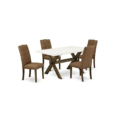 East West Furniture 5-Piece Rectangular Dining Table Set Included 4 Parson chairs Upholstered Seat and High Button Tufted Chair Back and Rectangular D