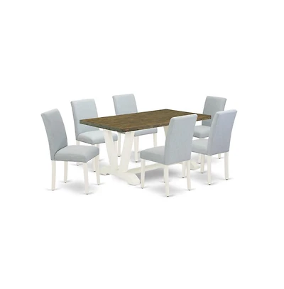 East West Furniture 7-Piece Kitchen and Dining Room Chairs Includes 6 Mid Century Chairs with Upholstered Seat and a Rectangular Kitchen Table