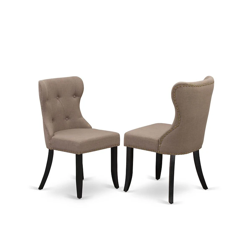 East West Furniture 5-Pc Dining Table Set- 4 Parson Dining Chairs with Coffee Linen Fabric Seat and Button Tufted Chair Back