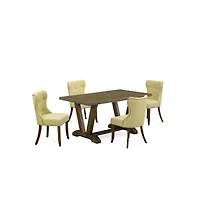 East West Furniture 5-Piece Dining Table Set- 4 Dining Chairs with Limelight Linen Fabric Seat and Button Tufted Chair Back