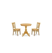 East West Furniture 3-Pc Dining Table Set - 2 Kitchen Dining Chairs and 1 Wooden Dining Table (Oak Finish)