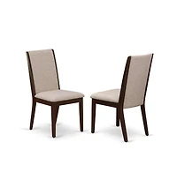 East West Furniture 3 Piece Dining Table Set - 1 Pedestal Table and 2 Light Tan Dinning Chairs - Mahogany Finish