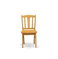 East West Furniture 5-Pc Dining Room Table Set- 4 Dining Room Chair and dining table - Wooden Seat and Slatted Chair Back - Oak Finish
