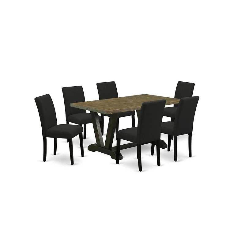 East West Furniture 7-Piece Table and Chairs Dining Set Includes 6 Mid Century Dining Chairs with Upholstered Seat and High Back and a Rectangular Woo