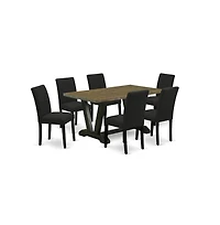 East West Furniture 7-Piece Table and Chairs Dining Set Includes 6 Mid Century Dining Chairs with Upholstered Seat and High Back and a Rectangular Woo