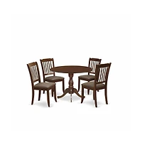 East West Furniture 5 Piece Wood Dining Table Set Consists of 1 Drop Leaves Dining Table and 4 Mahogany Linen Fabric Dinning Room Chairs with Slatted