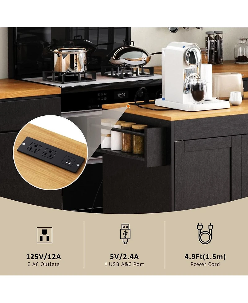 Maison Boucle 74.8" Expandable Kitchen Island with Slide-Out Table, Drawers & Usb Outlet-Maison