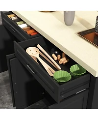 Kitchen island with 2 drawers, 4 doors, kitchen island storage table with sockets, coffee station and microwave rack for home, dining