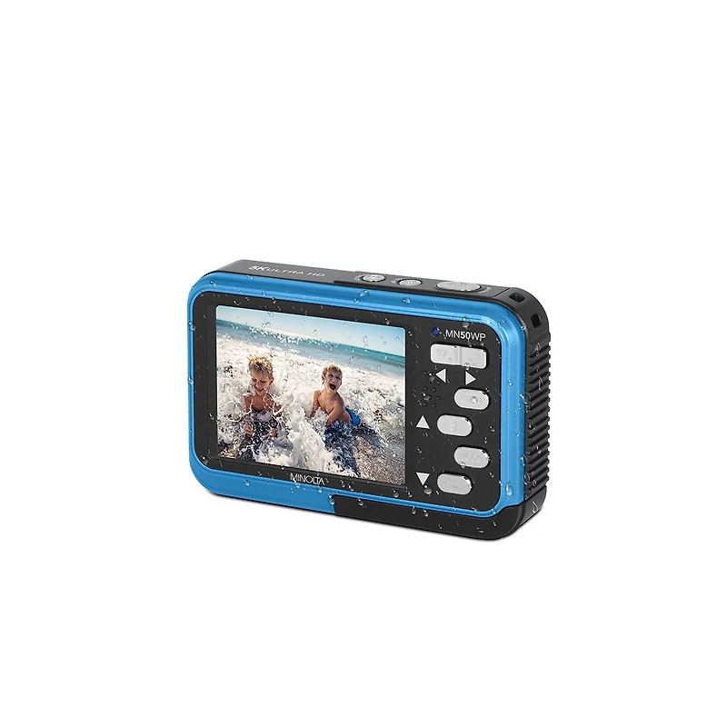 Minolta Minolta Duo MN50WP 48 Mp Af 5K Ultra Hd Waterproof Digital Camera with Dual Front & Rear Lcd, Blue