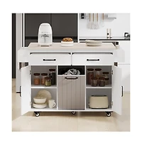 Maison Boucle Rolling Kitchen Island with Drop Leaf and Trash Can Storage, Mobile Cart with Drawers & Cabinets for Small Kitchens-Maison Boucle