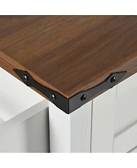 Maison Boucle 47.2" White Farmhouse Rolling Kitchen Island Cart with Drop Leaf, Power Outlet, Spice Rack, Drawers & Storage Cabinet-Maison