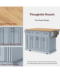 Maison Boucle 47.2" Grey Blue Kitchen Island Cart with Drop Leaf, Drawers, Cabinets, Adjustable Shelves & Spice Rack on Wheels-Maison