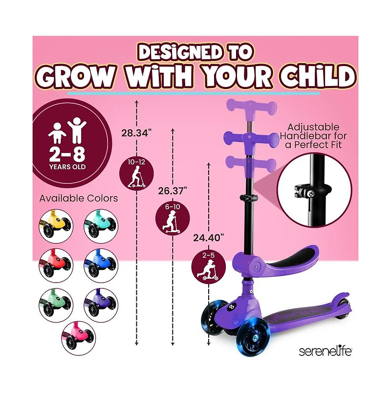 3-Wheel Foldable Kids Scooter - Child Toy Scooter with Built-in Led Wheel Lights, Foldable Seat, and Easy Maneuvering