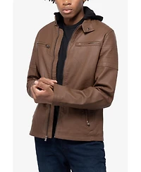 Xray Men's Hooded Stand Collar Pu Leather Jacket