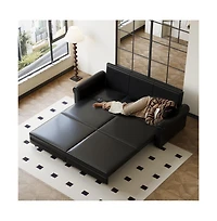 Maison Boucle 93.7" Faux Leather King Pull Out Sofa Bed, 3-in-1 Convertible Sleeper Couch with Rolled Arms & Nailhead Trim for Living Room-Maison Bouc