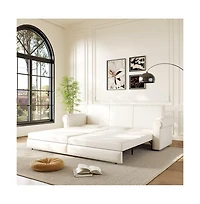 Maison Boucle 93.7" Faux Leather King Pull Out Sofa Bed, 3-in-1 Convertible Sleeper Couch with Rolled Arms & Nailhead Trim for Living Room-Maison Bouc
