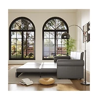 Maison Boucle 93.7" Faux Leather King Pull Out Sofa Bed, 3-in-1 Convertible Sleeper Couch with Rolled Arms & Nailhead Trim for Living Room-Maison Bouc