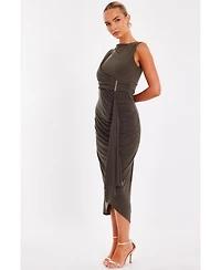 Quiz Women's Ity Wrap Maxi Dress with Gold Bar Trim
