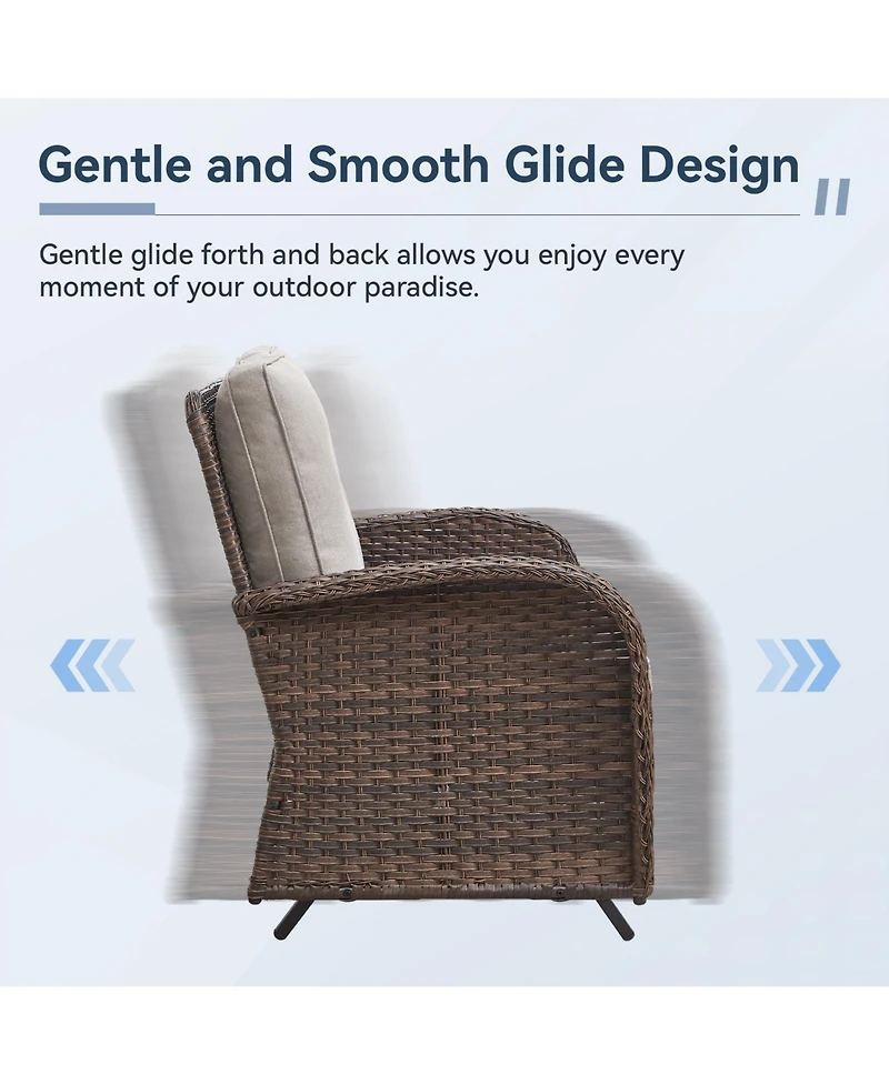 Gymojoy SleekArm 2-Person Wicker Rocking Bench Outdoor Glider Patio Rattan Loveseat with Olefin Cushions